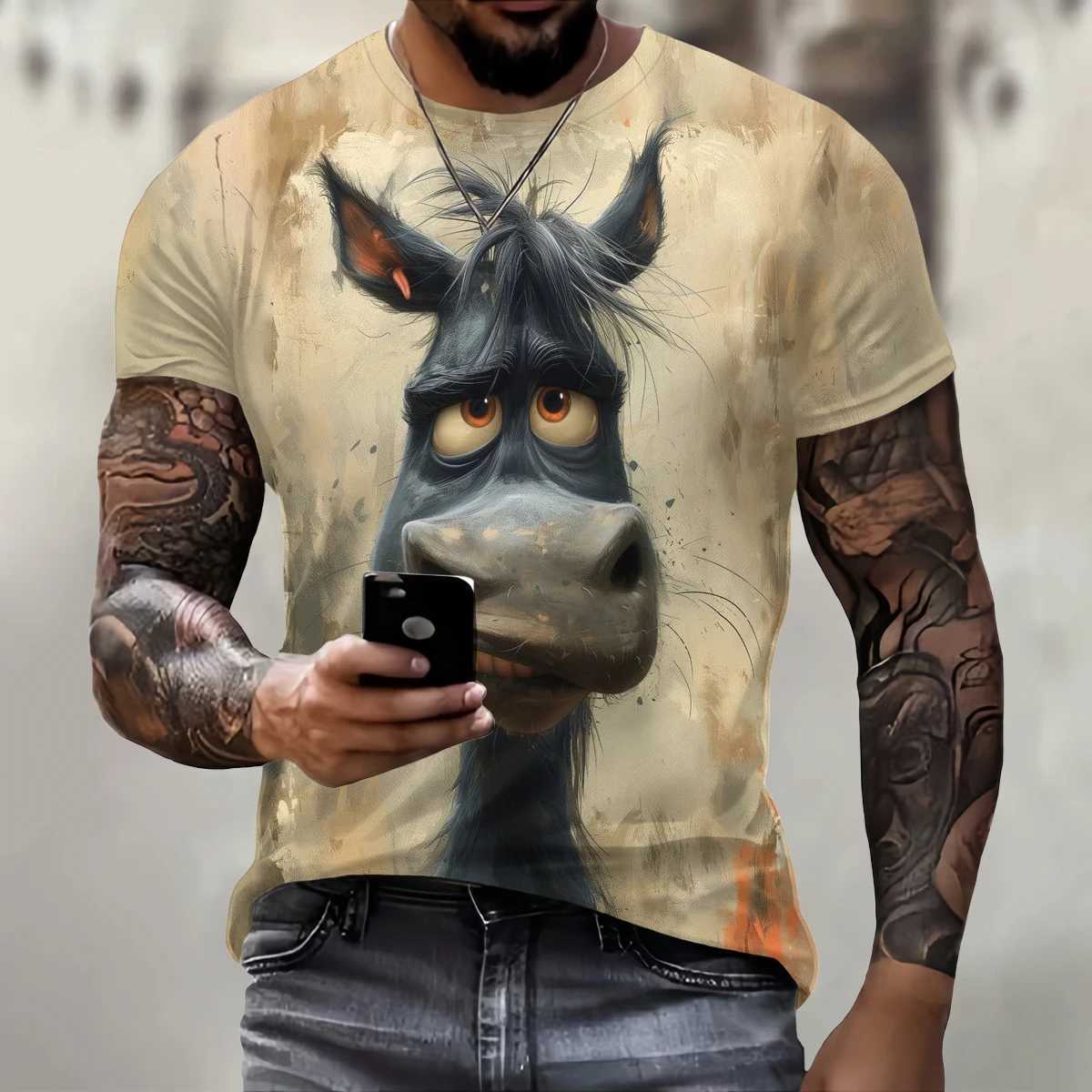 3D printing interest animal elements mens round neck sports mens T-shirt breathable and comfortable short sleeved mens topXJ250409