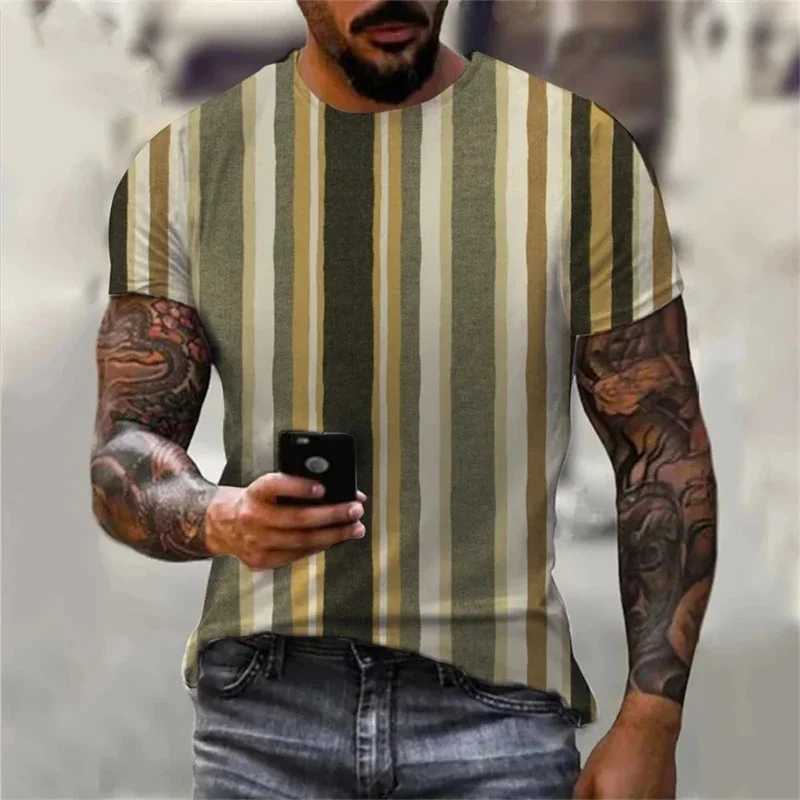 Stripe graphic mens T-shirt color block 3D printed T-shirt summer casual O-neck top loose sports short sleeved street T-shirtXJ250409
