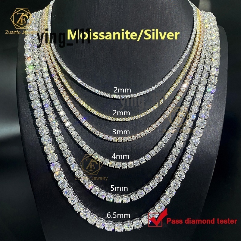 Cheapest Price Hip Hop 925 Sterling Silver 2mm 3mm 4mm 5mm 6.5mm VVS Moissanite Diamond Necklace Moissanite Tennis Chain
