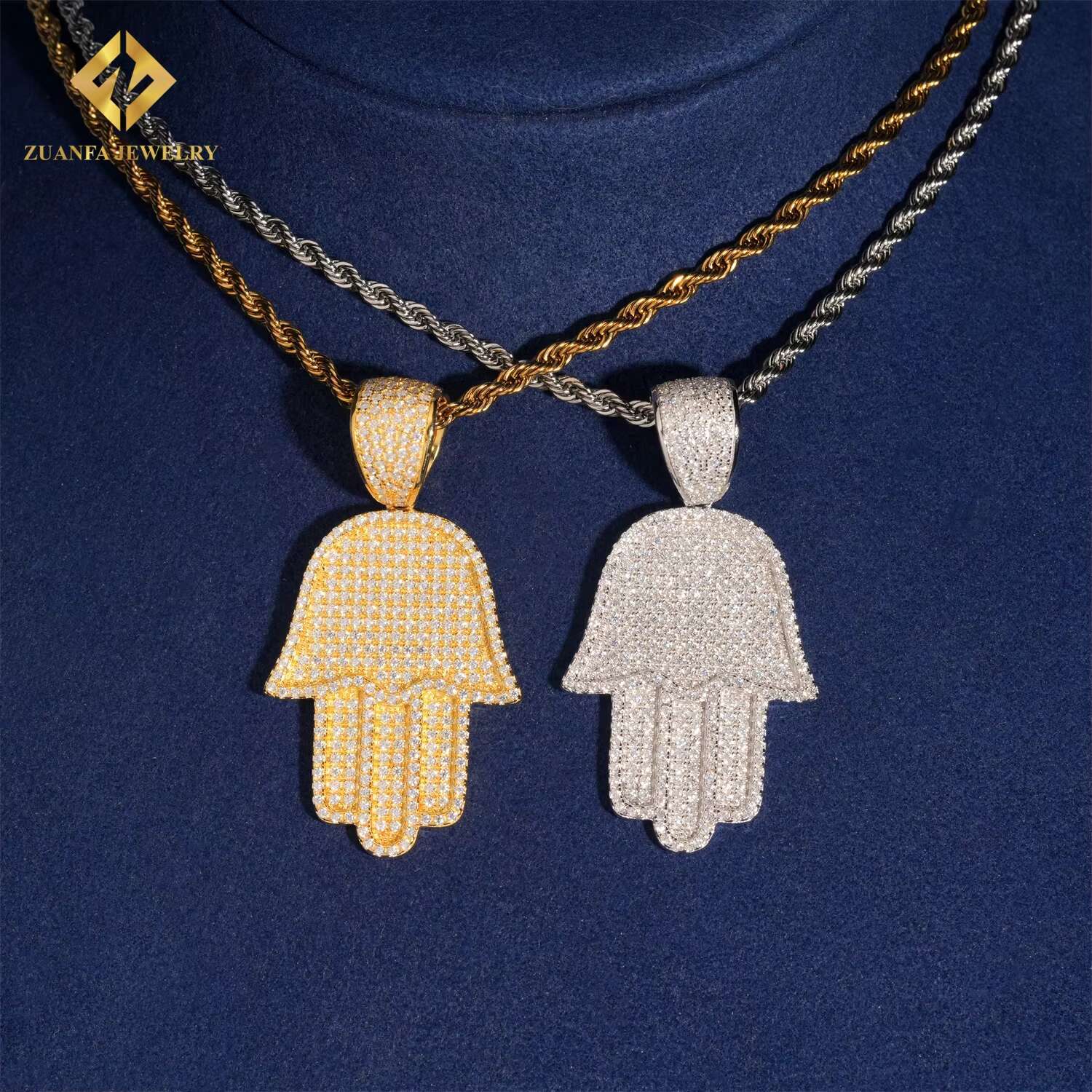 GRA Certificate Hip Hop VVS Moissanite Jewelry Charm Pendant 925 Solid Silver Custom Iced Out Diamond Hamsa Hand Pendant