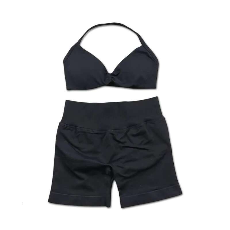 2PCS Impact Gym Set Women Seamless Strappy Yoga Bra Top High Waist Workout Scrunch Shorts Sports Suit Fiess Clothes Sportswear