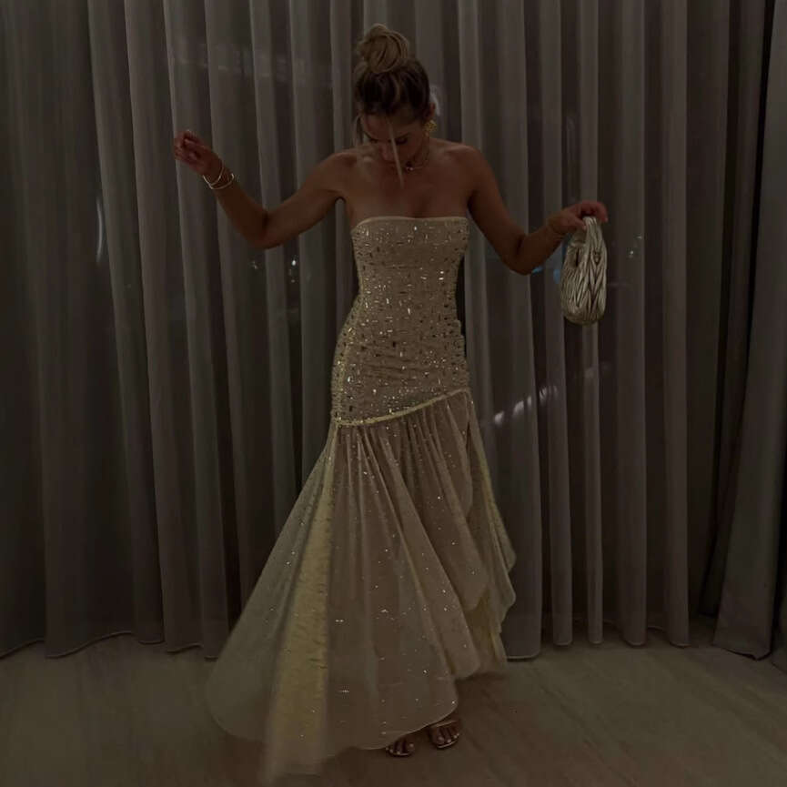 Fashion Women's Sexy Hot Girl Rhinestone Ruffle Elegant Party Gown Long Night club dress for SEXY DRESSES FOR WOMEN