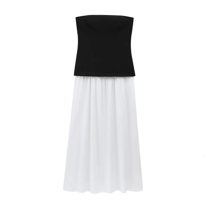 TRAF Womens Spring Collection Elegant and Fashionable Party Dress Color Comparison Splicing Sexy Strapless 250409