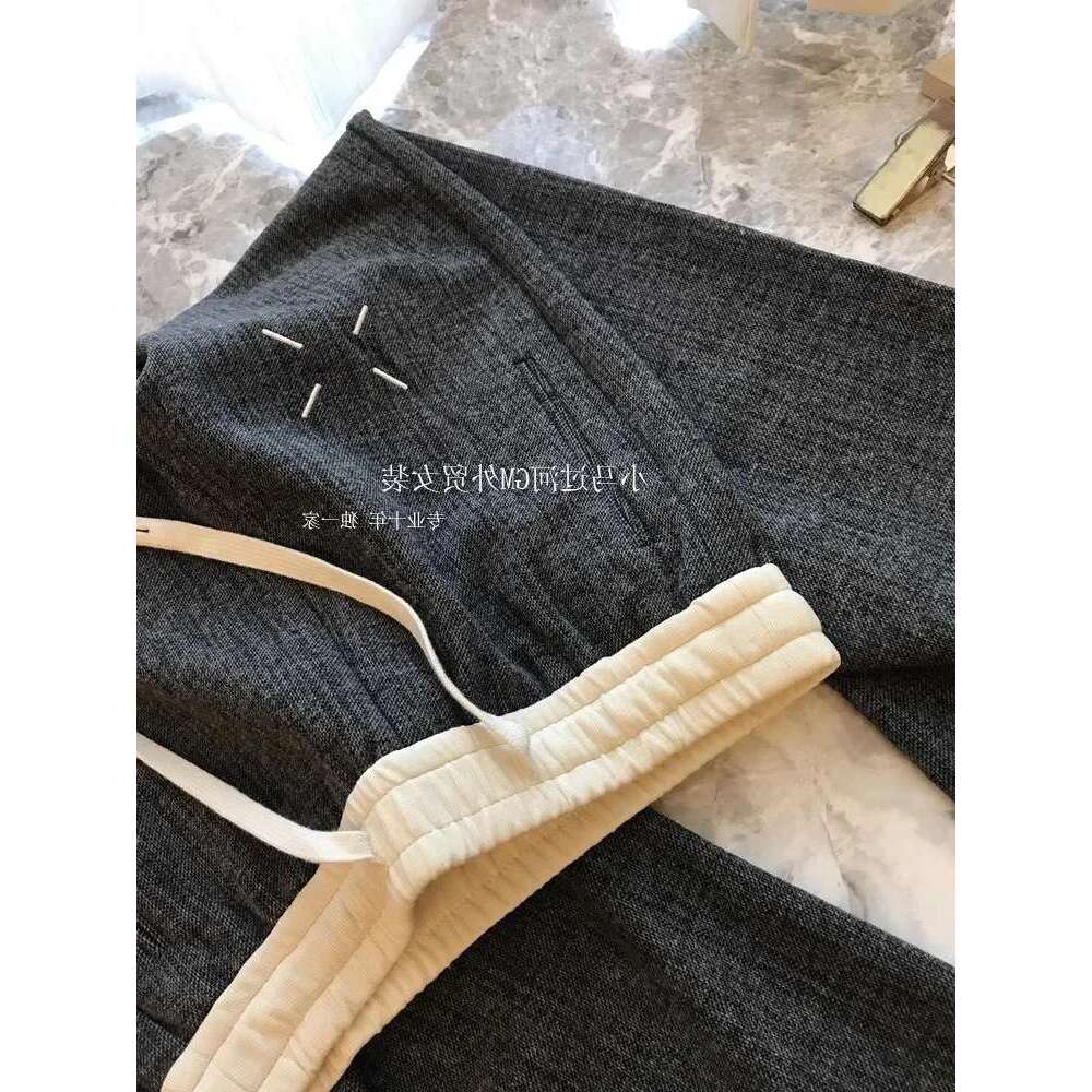 Fashionable Contrasting Color Waist Embroidered Wide Leg For Women's Autumn And Winter Design, Loose Casual Pants