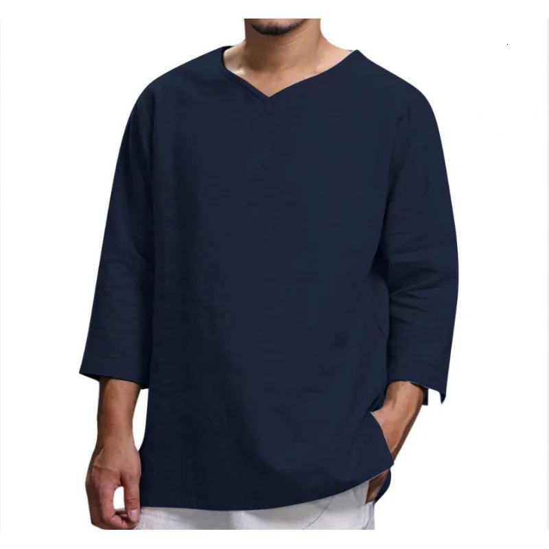 Linen Shirt Men Brief Breathable Comfy Solid Color Long Sleeve Loose Harajuku Casual Blouse Hawaiian Shirt Camisa Masculina 250409