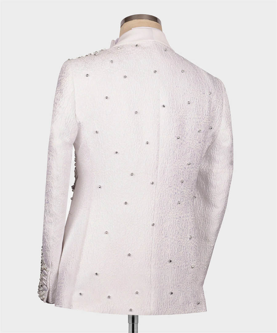 Exquisite Wedding Tuxedos Beaded Jacquard Men Suit Shawl Lapel 1 Piece Set Jacket Formal Appliques Pearls Party Suits Customized