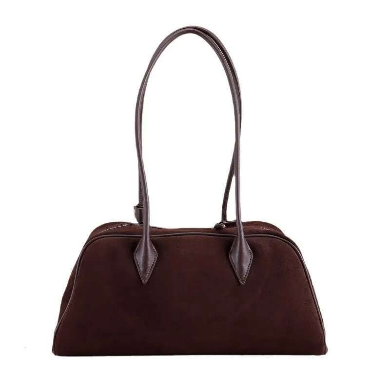 Suede Large Capacity Boston Underarm Ladies Women Fashion Commuter Bowg Frosted Shoulder Bag Coffe Brown