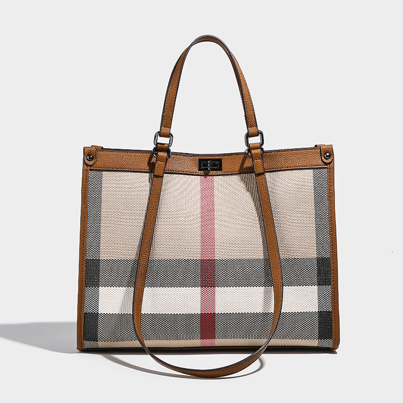 Summer New Fashionable Plaid Large Capacity Tote Premium Texture Versatile Handbag Single Shoulder Crossbody Bag Shoulder Bags