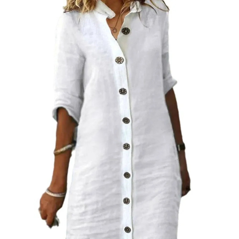 4color womens cotton linen loose shirt summer lapel button long sleeved solid pocket vest 250409