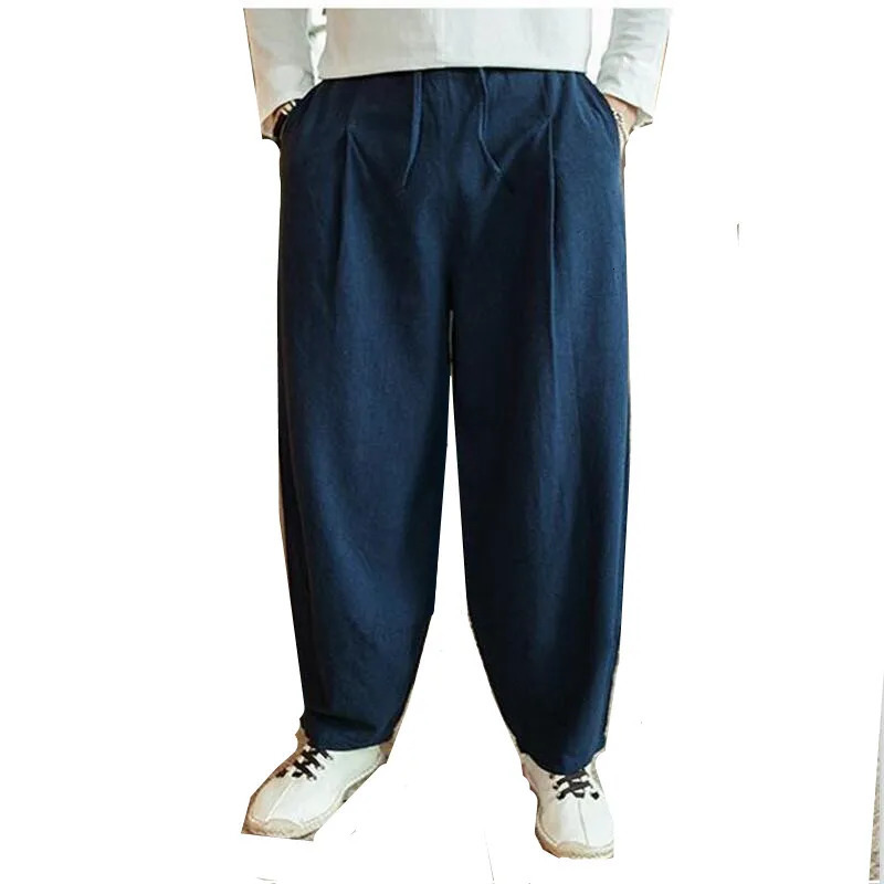 Large Size 6XL 7XL Mens Wide Leg Pants Cotton Linen Loose Harem Pants Summer Trousers Male Loose Pants Drawstring men clothing 250408