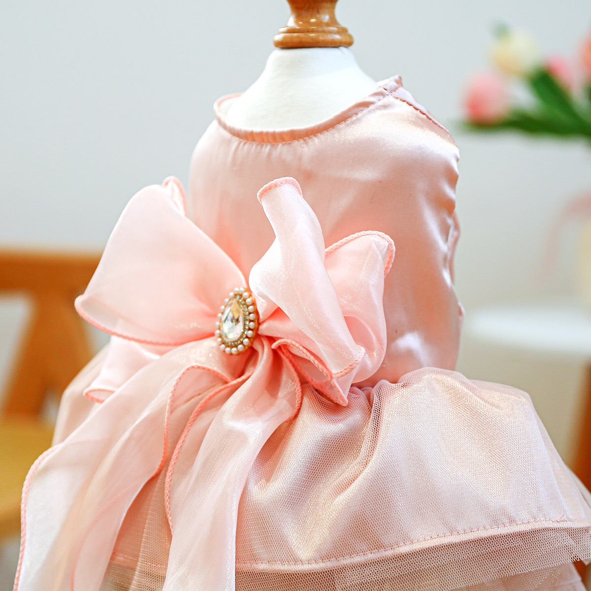 Fancy Dog Dress , Embroidered Dog Wedding Dress, Bow Puppy Clothes for Small pet Girl Multi-Layer Lace Cat Outfit wedding pink