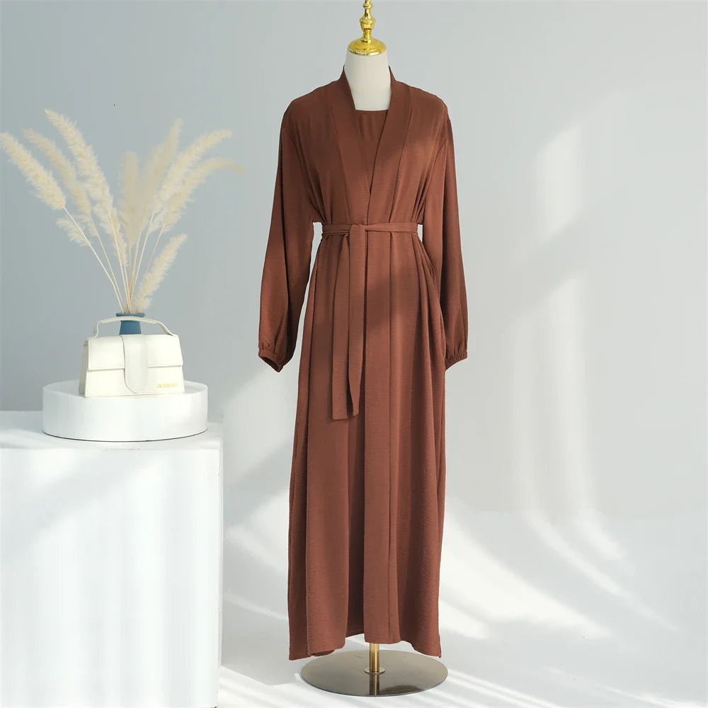 Headscarf Set 23 Piece Eid al Fitr Muslim Women Open Abaya Kimono Interior Maxi Dress Dubai Islamic Arab Robe Kaftan Jalabiya Caftan 250409