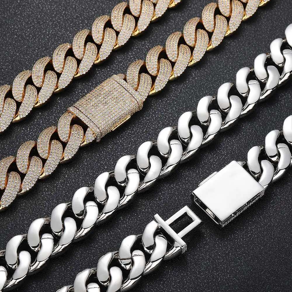 Hip Hop Jewelry Luxury 20mm Cuban Necklace Filled Prong Set 4 Rows 5A Zircon Iced Out Heavy Cuban Link Chain Men