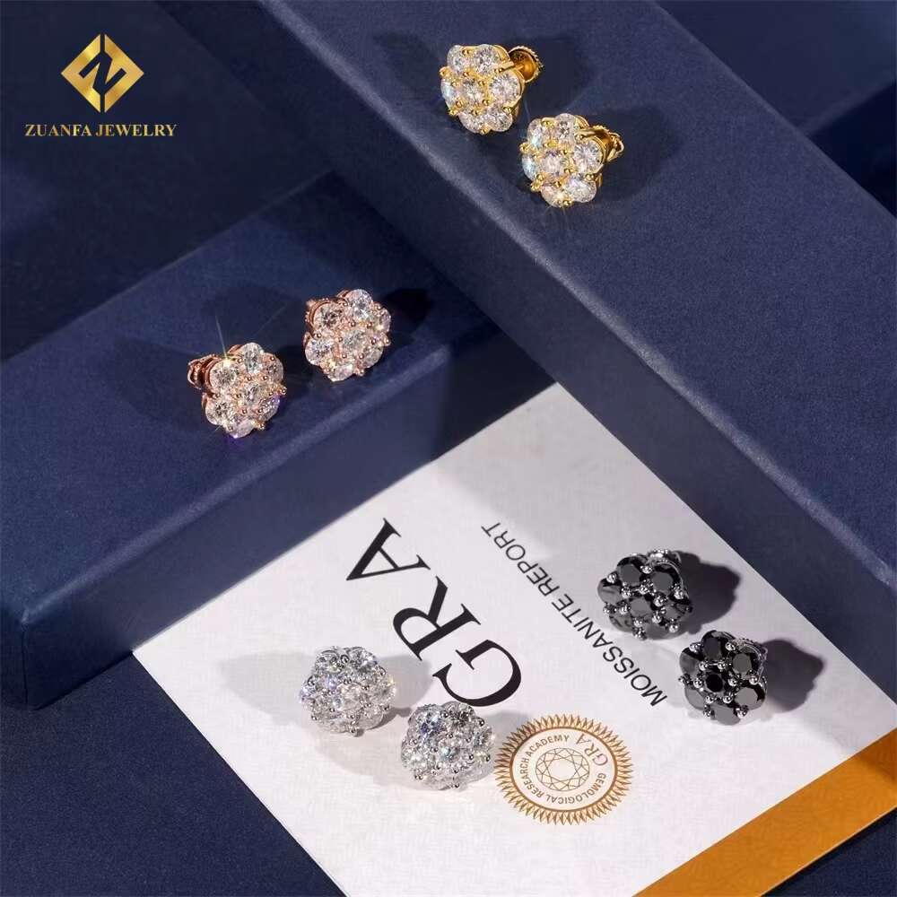 15mm Ready to Ship 925 Silver Hip Hop Moissanite Jewelry Earrings Men Women Iced Out Diamond Screw Back Ear Studs Daily Wear