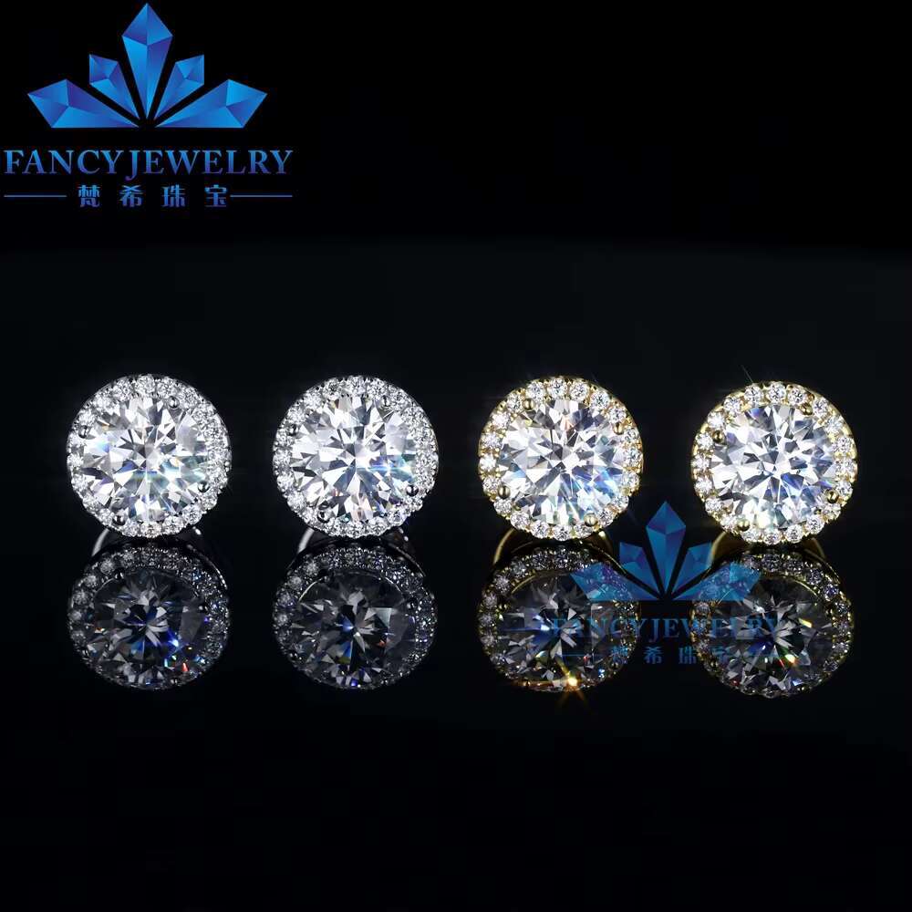 2 Carat 8mm Moissanite halo Earrings White Gold Yellow Gold Plated D VVS Moissanite Gra butterfly Lock Women Earring 925S