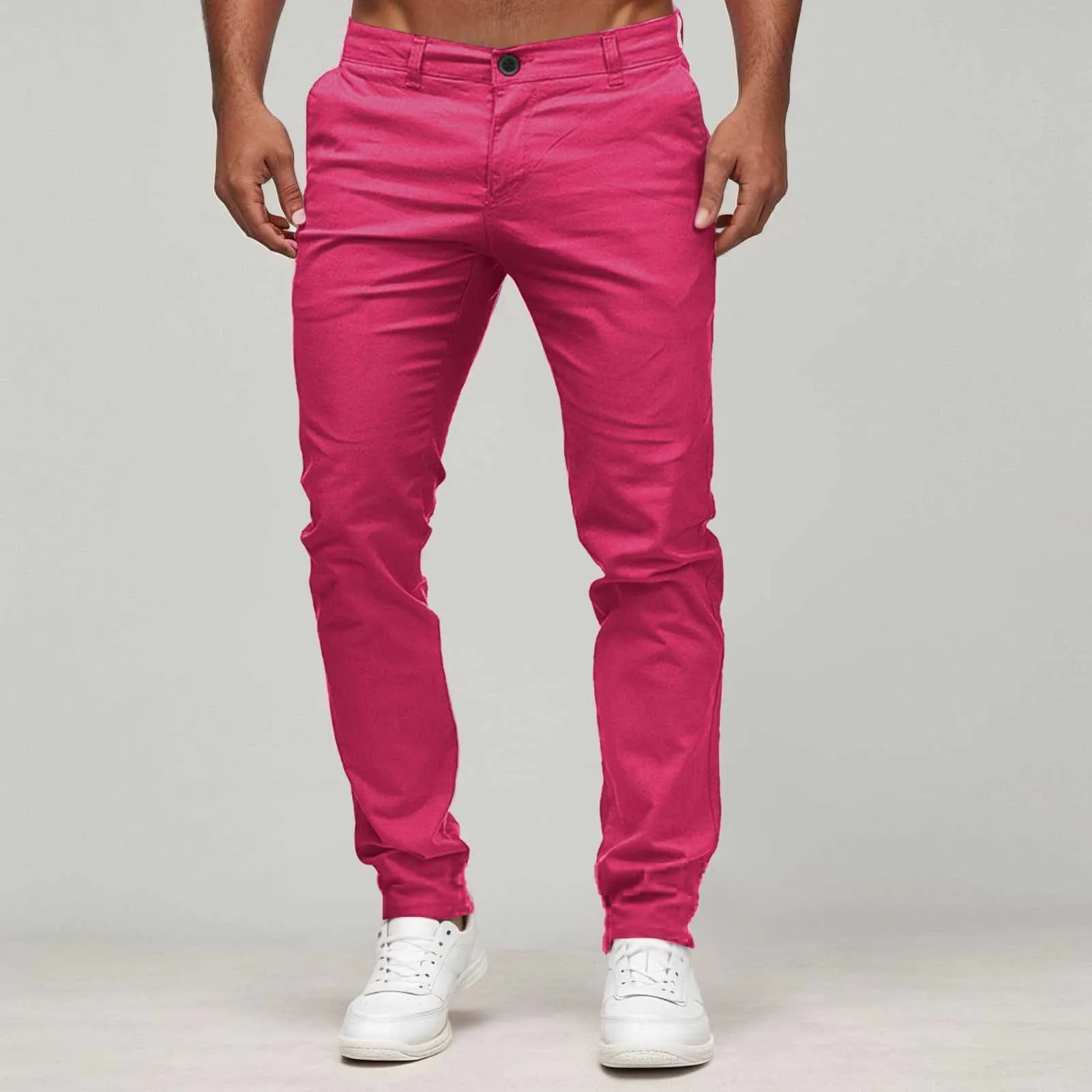 Orange Pants Mens Straight Slim Waist Trousers Casual Solid Color Pocket Fashion Mens Pants Spring Summer Versatile Pants 250408