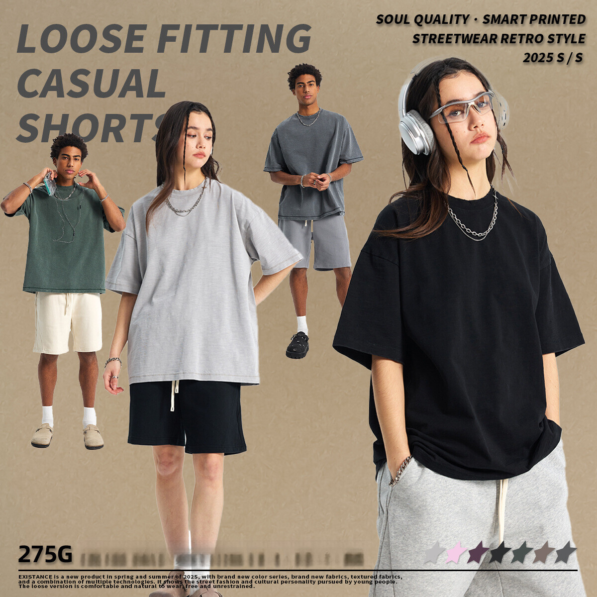 Chain Wear | 2025 Summer American Trendy Brand Wash Water Men's Short sleeved Bamboo Cotton Vintage Round Neck T-shirt