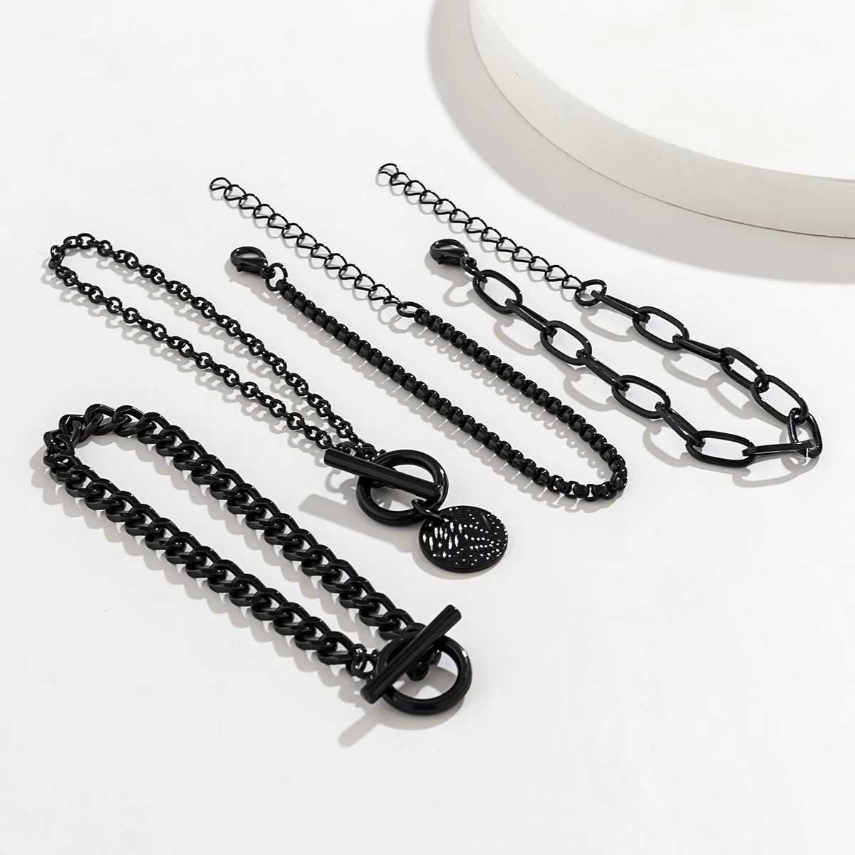 Salircon Gothic Metal Black Paint Box Chain Bracelet Simple Mti Layer Buckle Bracelet For Wen Punk Hip Hop Jewelry GiftC250408