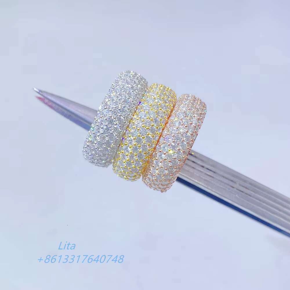 Luxury Personalized Factory High Quality Hip Hop Vvs Moissanite 5 Rows 925 Silver Mens Eternity Ring for Wedding