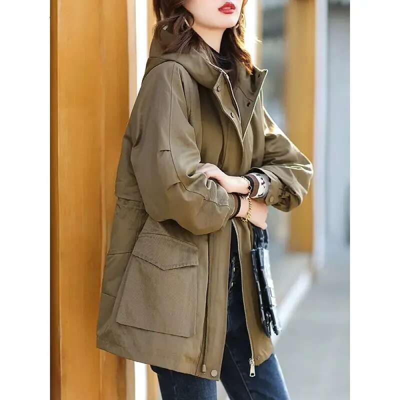 Women's Parka Jacket Winter New Fleece-Ed Warm Elegant Hooded Cotton-Padded Coat Versatile Loose-Fit Top