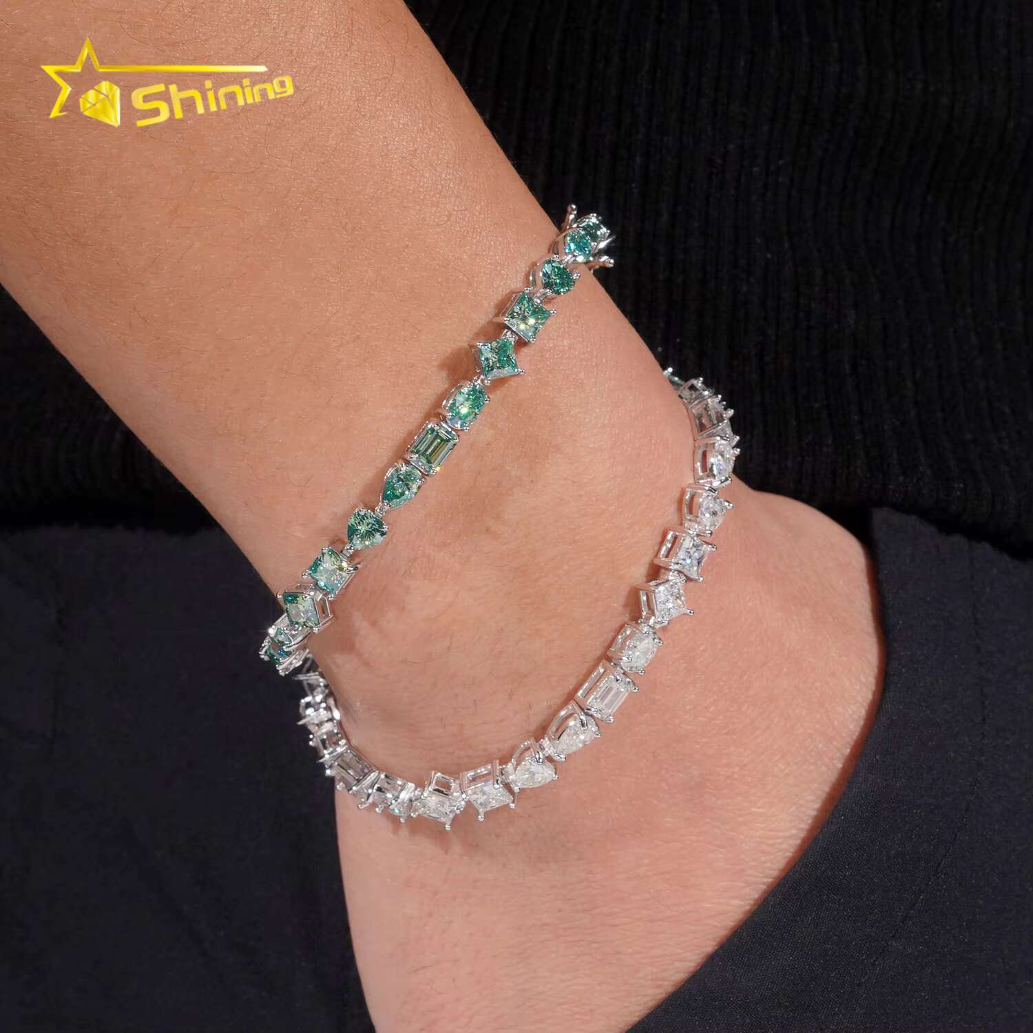 New Arrival Fancy Cut Moissanite Pass Diamonds Tester Diamonds 925 Sterling Silver Gold Plated Women Men Unisex Tennis Bracelet