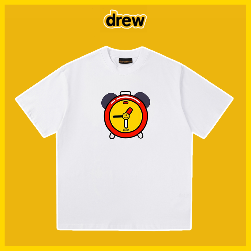 Drew House Drew smiling face letter print men and women couple loose pure cotton short-sleeve T-shirts white