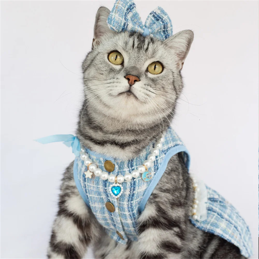 Cat Clothes Plaid Pet Dress Elegant Dog Dress Retro Dog Clothing Cute Fashion Comfortable Clothing 250409