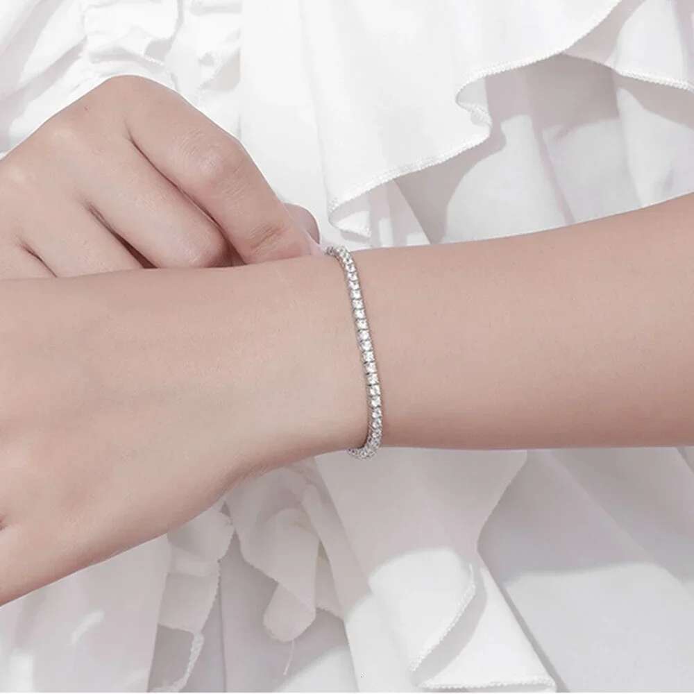 Hip Hop Rock 925 Sterling Silver 2.5MM Created Moissanite Gemstone Tennis Chain Bracelets For Men And Women Wholesale