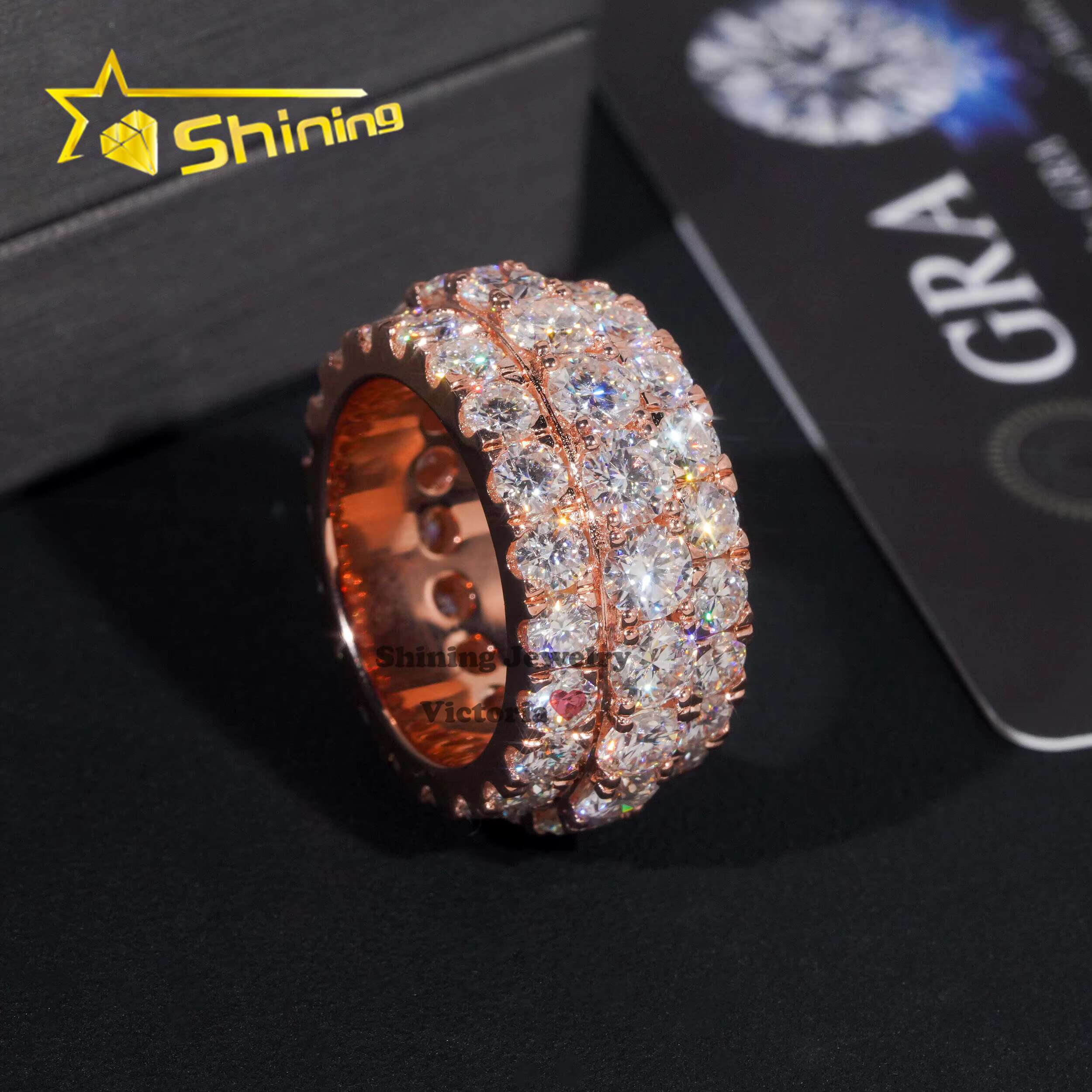 Factory Wholesale Price Custom Fine Jewelry 925 Sterling Silver Iced Out Moissanite Hip Hop Men Ring Eturnity Band Ring
