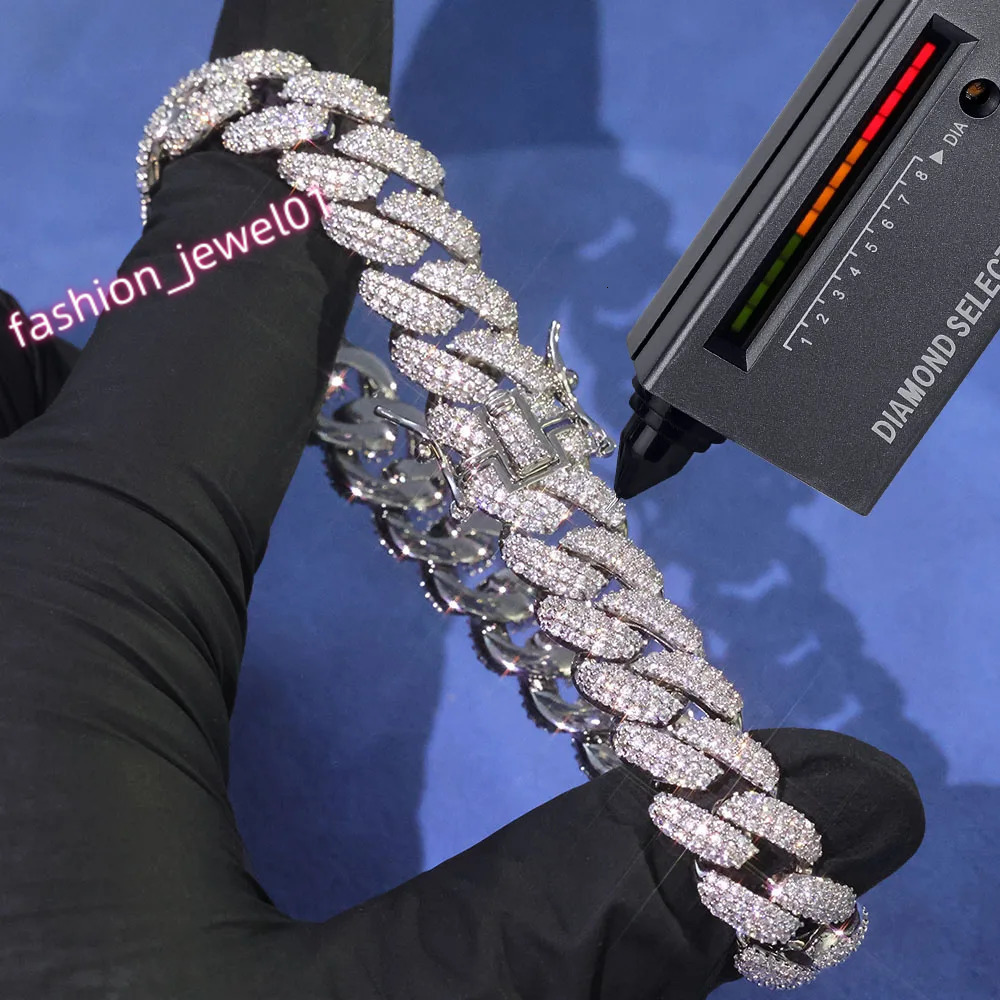 ESKEEM New Style 12mm 925 Silver Iced Out Diamond Cuban Chain Necklace Hip Hop Fine Jewelry Bling Moissanite Bracelet for Women