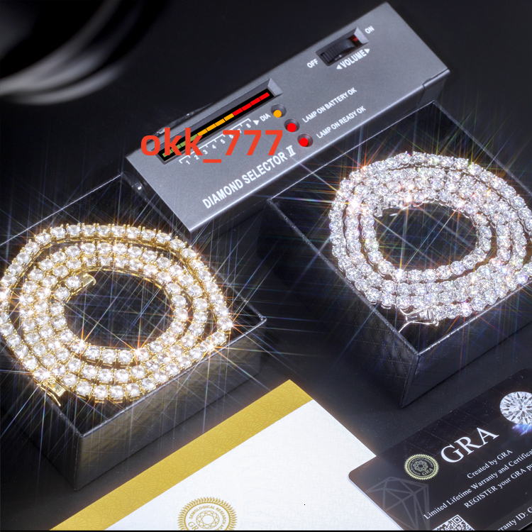 RTS Pass Diamond Tester Iced Out 2mm--5mm Tennis Necklace 925 Silver Round Cut Moissanite Jewelry Tennis Chain