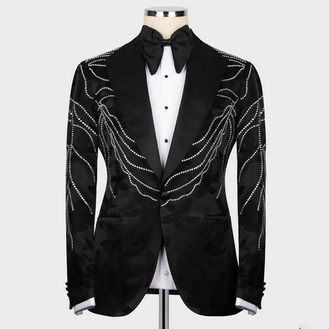 Wedding Men Suit Party Suit Fashion Show Crystal 2-PCS Closure collar Coat Pants Tailor-Made Groom Wear Groomsman Formal Occasions Plus Size Customize