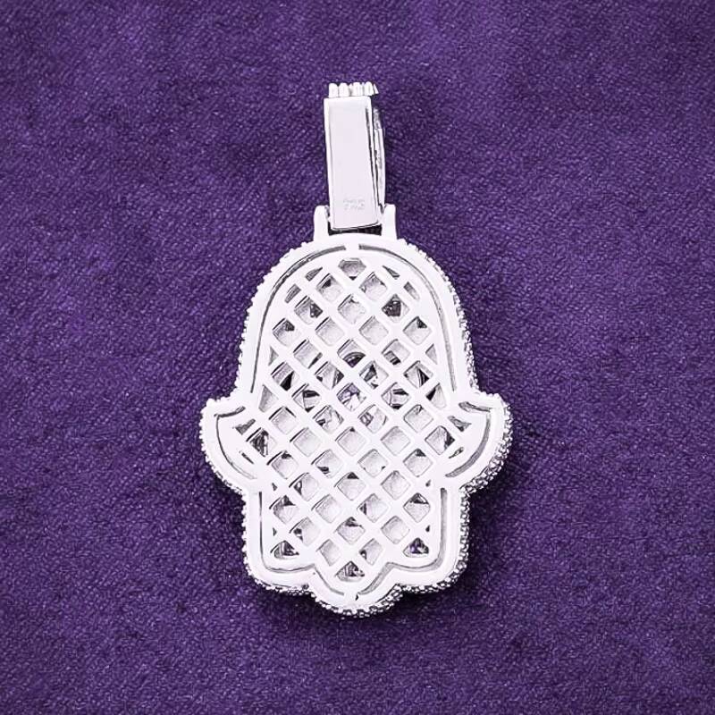 Hip Hop GRA Bling VVS Moissanite 925 Sterling Silver Pass Diamond Tester Baguette Fatima Lucky Hamsa Hand Pendant for Men