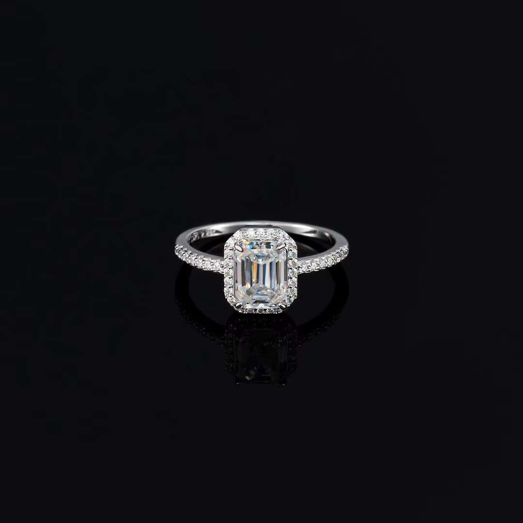 GRA 7x9mm 3carat Colorless Emerald Cut Moissanite Diamond 14k Au585 Real Solid White Gold Halo Engagement Ring Jewelry
