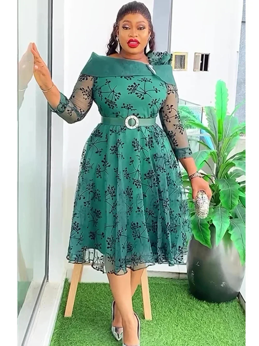 Elegant African Womens Clothing Plus Wedding Party Dress Dashiki Ankara Office 250409