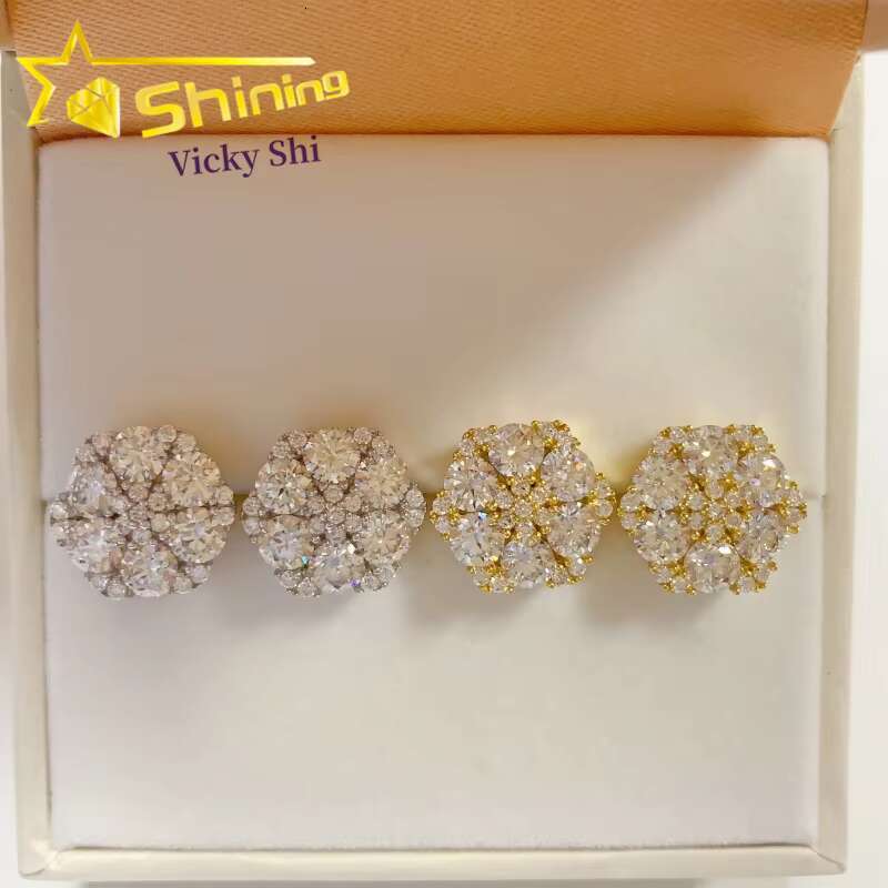 Fine Jewelry Screw Back Flower Shape Stud Earrings Pass Diamond Tester 925 Silver Women Moissanite Earrings
