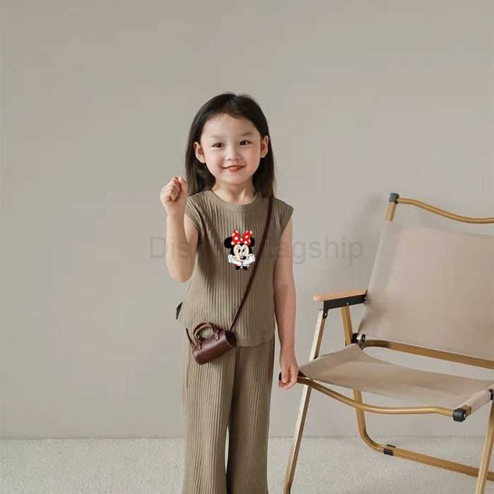 Disney Summer new childrens set fashionable and stylish cute cartoon Mickey sleeveless vest wide leg pants two-piece set trendyXJ250409