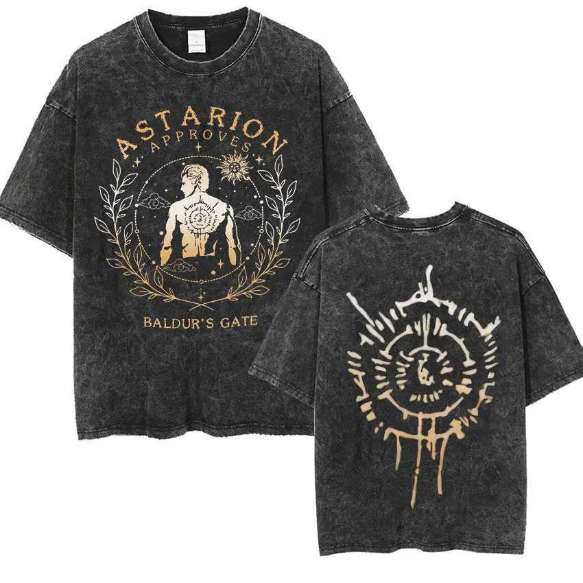 Astarion Girls Dinner Graphic T-shirt Baldurs Gate 3 Fan Player Wash T-shirt Womens Retro Gothic Cool T-shirtXJ250409