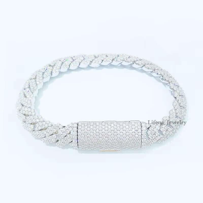 High Quality Moissanite Bracelet HipHop Jewelry 10mm 2Rows Cuban Link Chain 925 Silver Iced Out Cuban Bracelet Necklace With GRA
