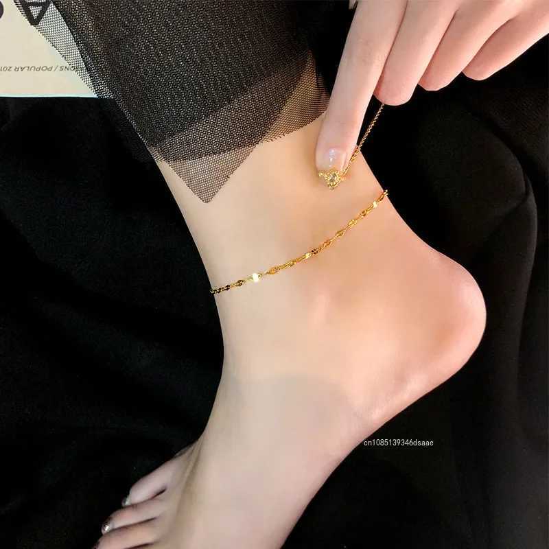 Stainless Steel Anklets Women Metal Gold Color Charm Anklets Beach Barefoot Sandal Foot Jewelry Waterproof Accessories Femme Z250408