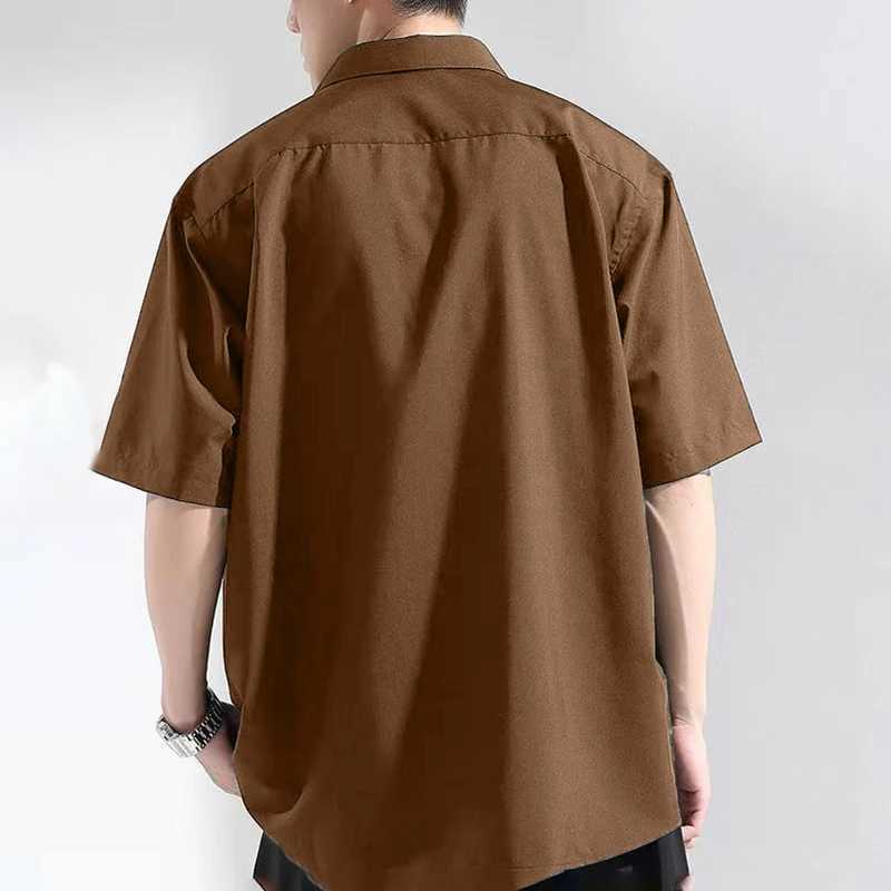 Mens summer silk short sleeved dress high-end loose fit casual solid color mens shirt W250408