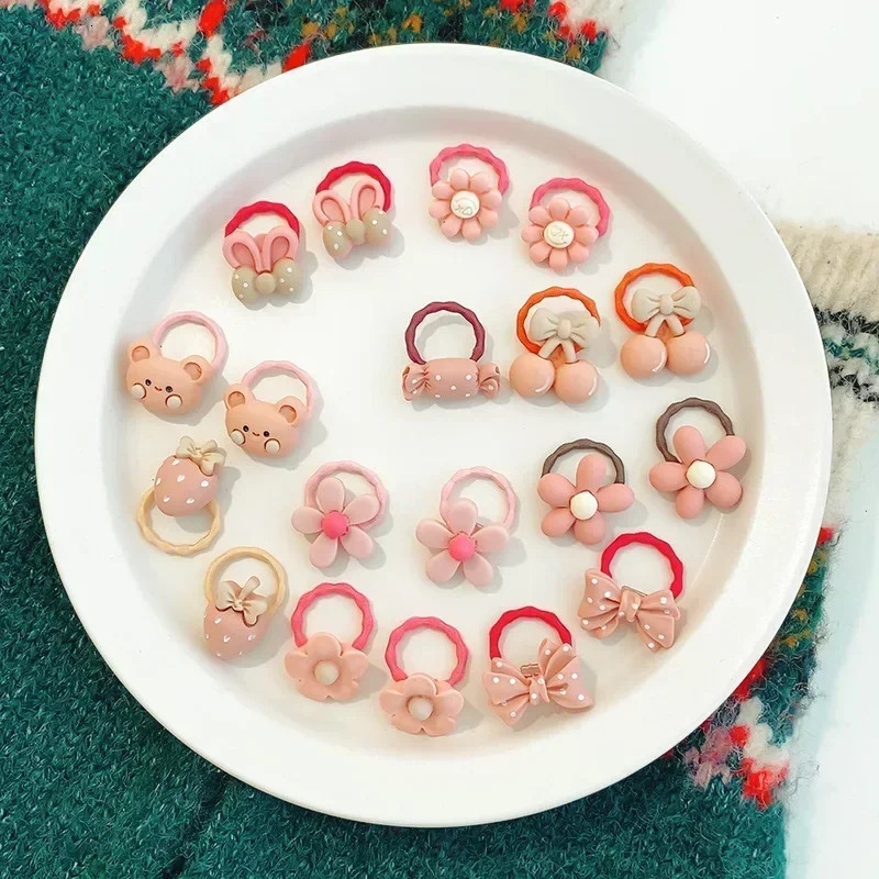 50 Cute Cartoon Bear Rabbit Hair Straps for Girls with Elastic Rubber Headbands and Bow Baby Hair Accessories 250409