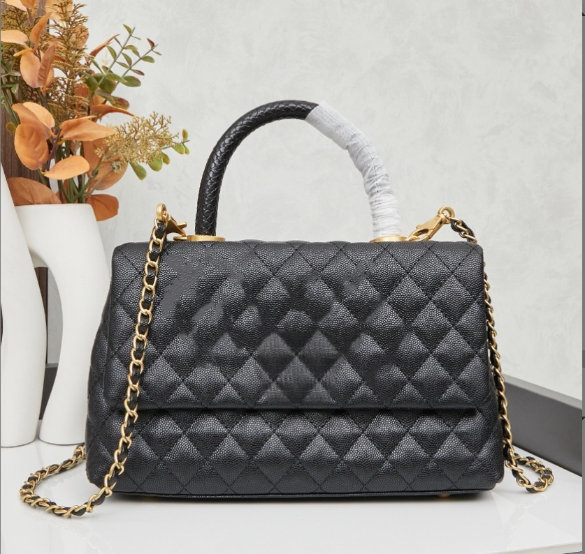 Designer Shoulder Bag with Coco Handle - Fashion Crossbody Chain Tote Bag, Cowhide Leather, 22cm