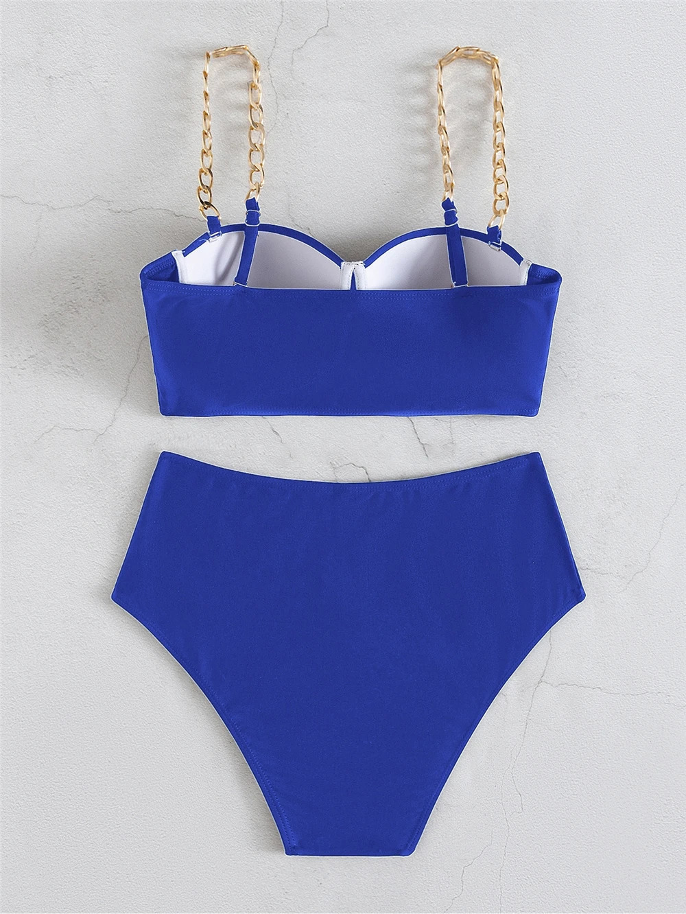 Chain Strap Bikini womens solid push up swimsuit high waist sexy summer 250409