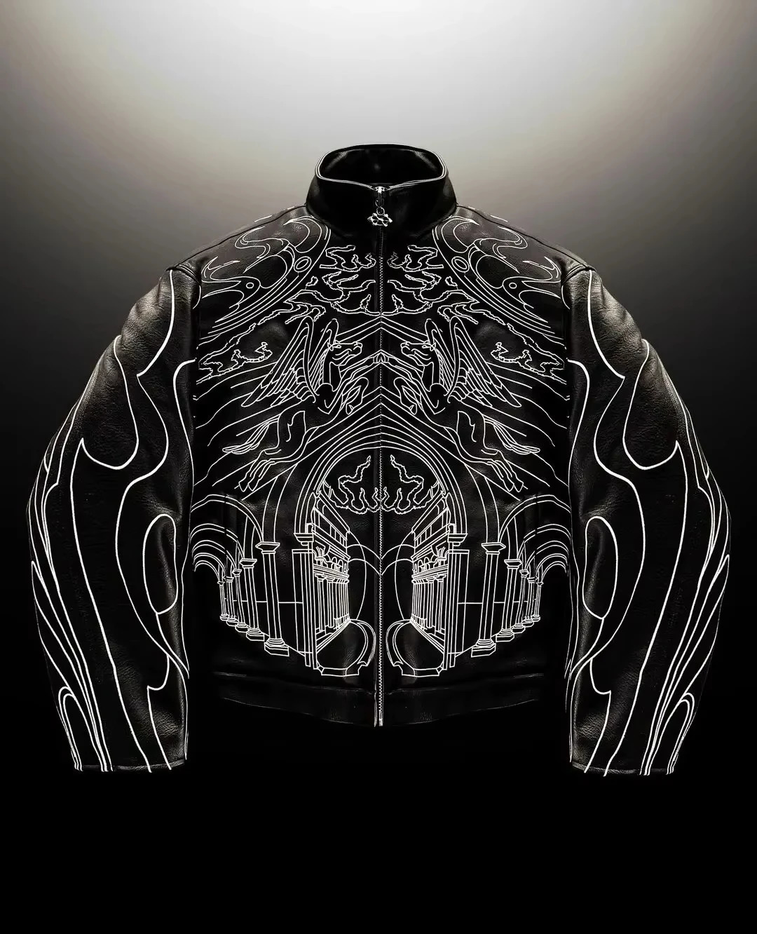 Streetwear retro leather jacket Y2K zipper jacket mens hip-hop rock retro graphic oversized jacket casual clothing 250408