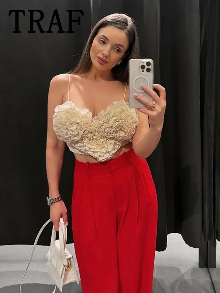 Fashion Heart Sling Cropped Tops For Women Summer Sleeveless Tank Top Female Sexy Street Ladies Suspender Top 250408