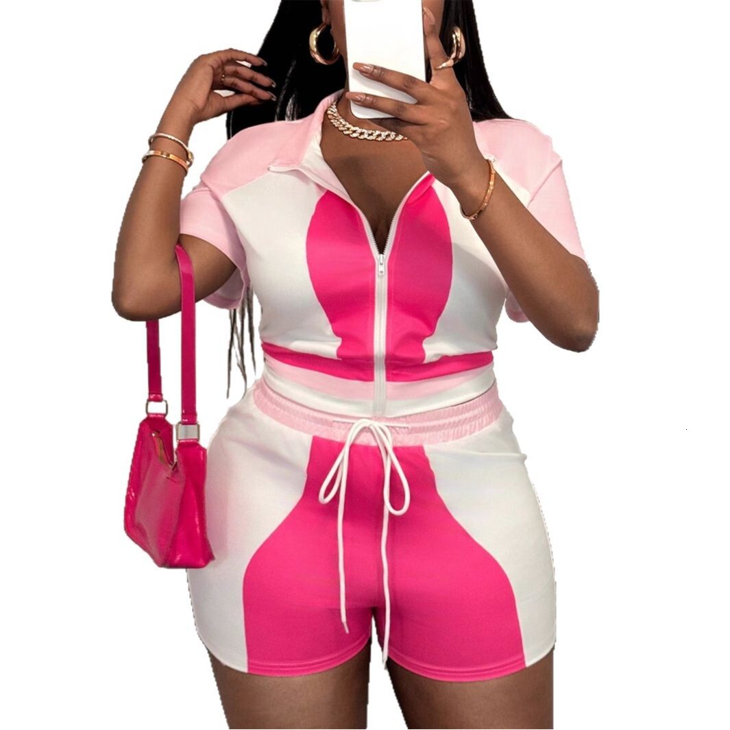 2025S Designer Women S Set Summer Three Color Printed Zipper Top Waist Strap Shorts Women S Set