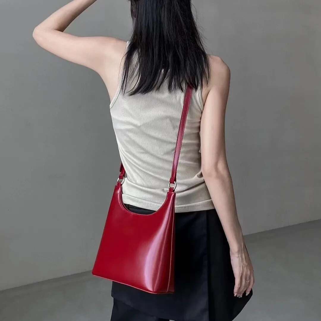 2024 New Style Simple Sense Women's Single Shoulder Underarm Red Cow Leather Versatile Crossbody Bag Fashionable Handbag