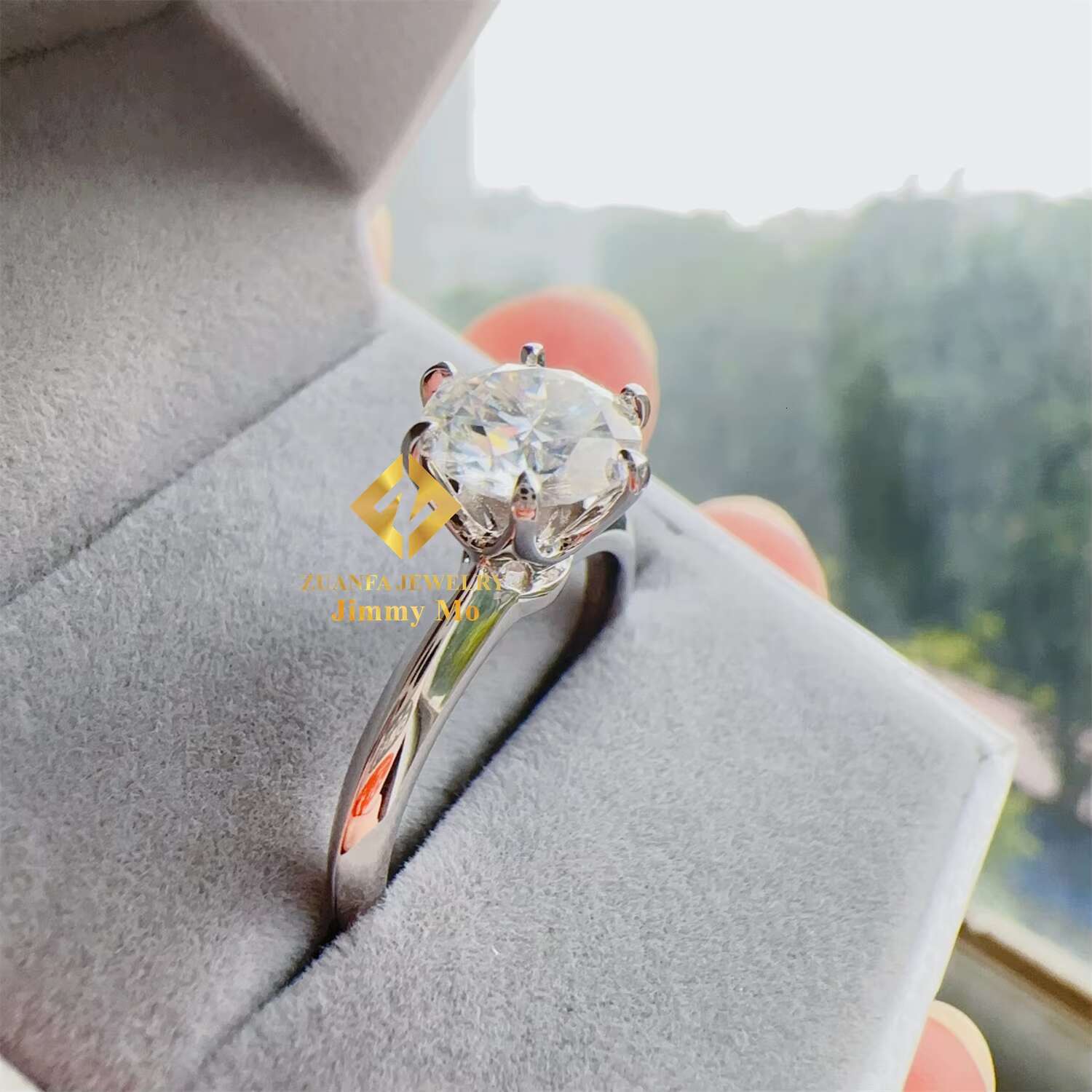 GRA Certificates Classic Style White Gold Plated 925 Solid Silver 1ct 2ct VVS1 Moissanite Diamond Engagement Ring