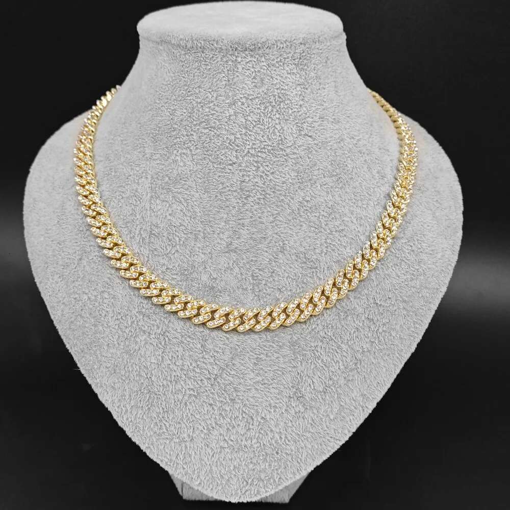 New 9MM Hip Hop Men Women Prong Cuban Link Chain Necklace Bling Iced Out 1 Row Rhinestone Paved Miami Cuban Chain Jewelry Gift